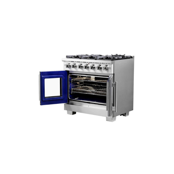 FORNO 36-Inch Capriasca Gas Range with 6 Burners, 120,000 BTUs, & French Door Gas Oven in Stainless Steel - FFSGS6460-36