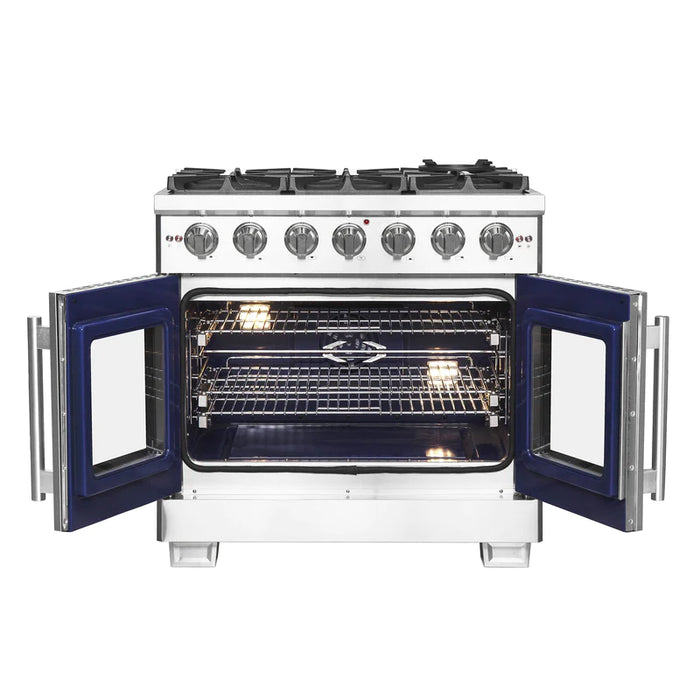 FORNO 36-Inch Capriasca Gas Range with 6 Burners, 120,000 BTUs, & French Door Gas Oven in Stainless Steel - FFSGS6460-36