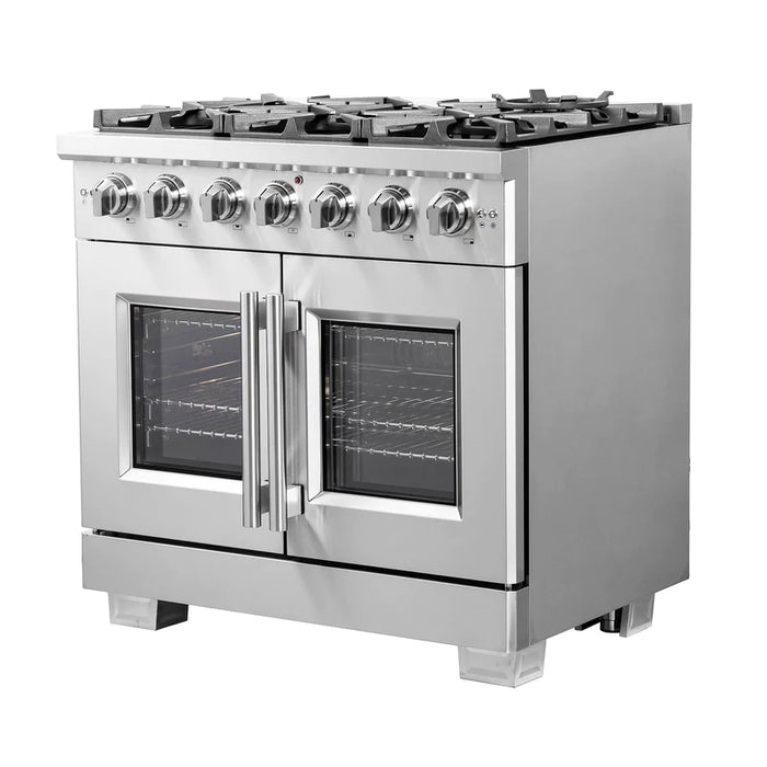 FORNO 36-Inch Capriasca Gas Range with 6 Burners, 120,000 BTUs, & French Door Gas Oven in Stainless Steel - FFSGS6460-36