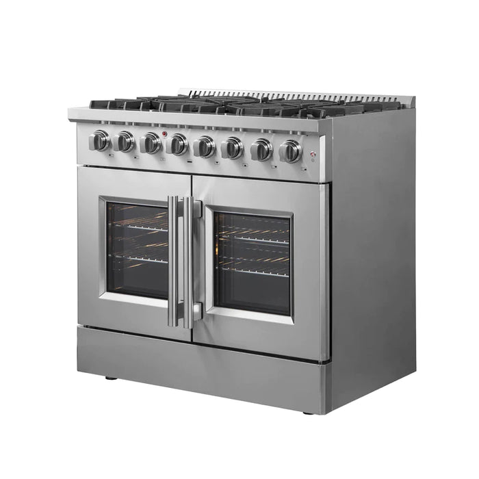 FORNO 36-Inch Galiano Dual Fuel Range with 6 Gas Burners, 83,000 BTUs, & French Door Electric Oven in Stainless Steel - FFSGS6356-36