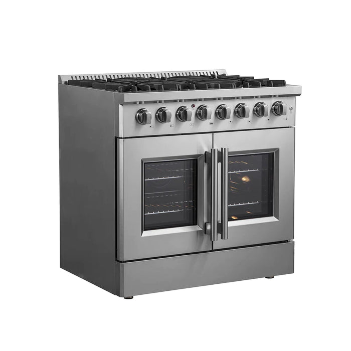 FORNO 36-Inch Galiano Dual Fuel Range with 6 Gas Burners, 83,000 BTUs, & French Door Electric Oven in Stainless Steel - FFSGS6356-36