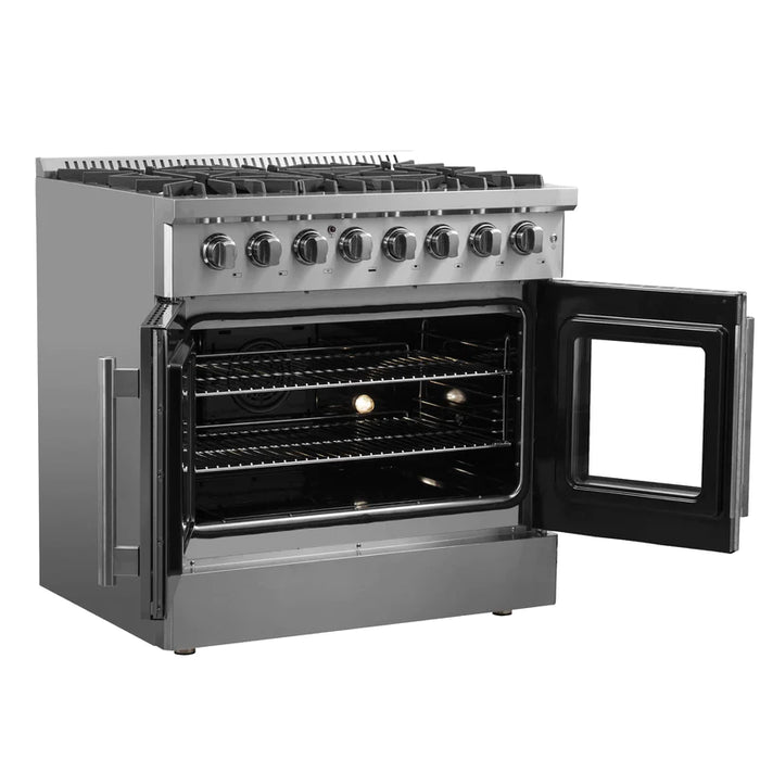 FORNO 36-Inch Galiano Dual Fuel Range with 6 Gas Burners, 83,000 BTUs, & French Door Electric Oven in Stainless Steel - FFSGS6356-36