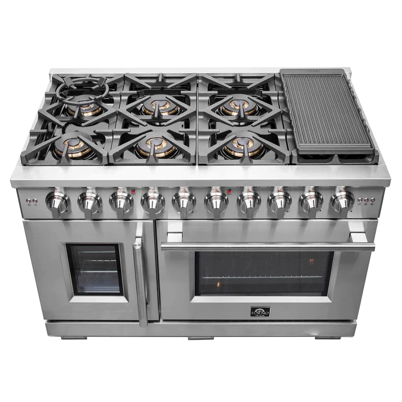 FORNO 48Inch Capriasca Dual Fuel Range with 8 Gas Burners, 160,000 BT