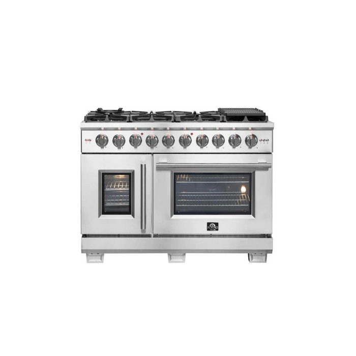 FORNO 48-Inch Capriasca Dual Fuel Range with 8 Gas Burners, 160,000 BTUs & French Door Electric Oven in Stainless Steel - FFSGS6387-48