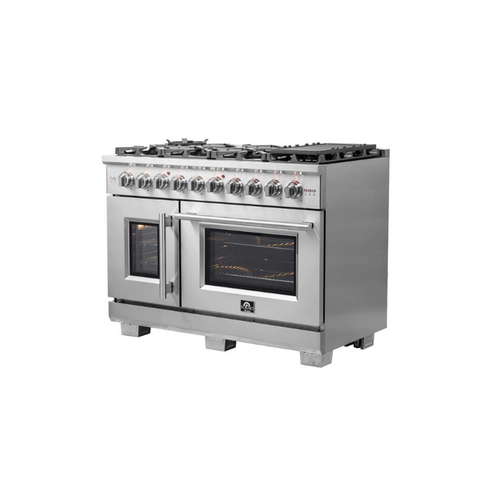 FORNO 48-Inch Capriasca Dual Fuel Range with 8 Gas Burners, 160,000 BTUs & French Door Electric Oven in Stainless Steel - FFSGS6387-48