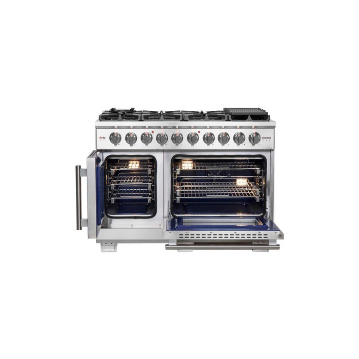 FORNO 48-Inch Capriasca Dual Fuel Range with 8 Gas Burners, 160,000 BTUs & French Door Electric Oven in Stainless Steel - FFSGS6387-48