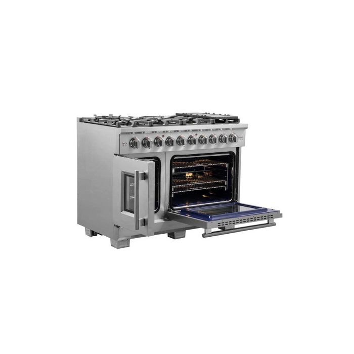 FORNO 48-Inch Capriasca Dual Fuel Range with 8 Gas Burners, 160,000 BTUs & French Door Electric Oven in Stainless Steel - FFSGS6387-48