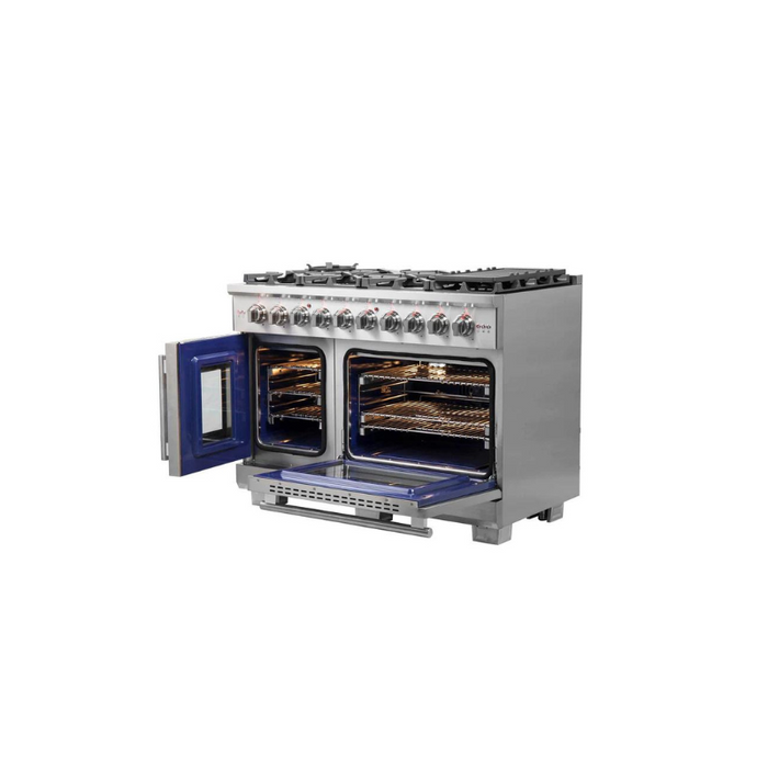 FORNO 48-Inch Capriasca Dual Fuel Range with 8 Gas Burners, 160,000 BTUs & French Door Electric Oven in Stainless Steel - FFSGS6387-48