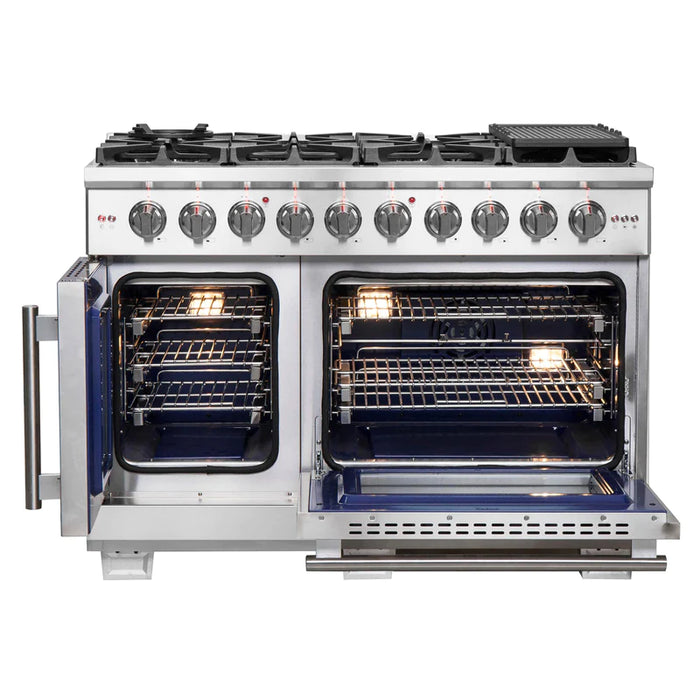 FORNO 48-Inch Capriasca Gas Range with 8 Burners, 160,000 BTUs, & French Door Gas Oven in Stainless Steel - FFSGS6460-48