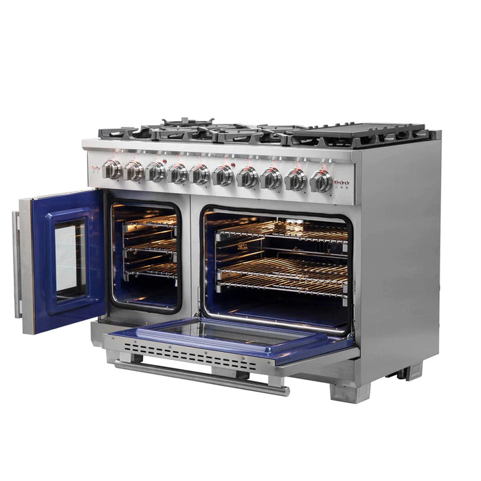 FORNO 48-Inch Capriasca Gas Range with 8 Burners, 160,000 BTUs, & French Door Gas Oven in Stainless Steel - FFSGS6460-48