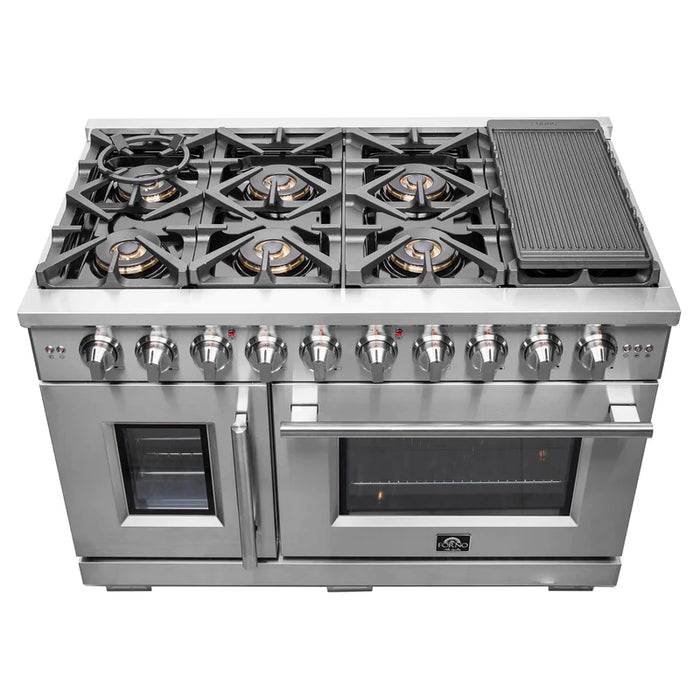 FORNO 48-Inch Capriasca Gas Range with 8 Burners, 160,000 BTUs, & French Door Gas Oven in Stainless Steel - FFSGS6460-48