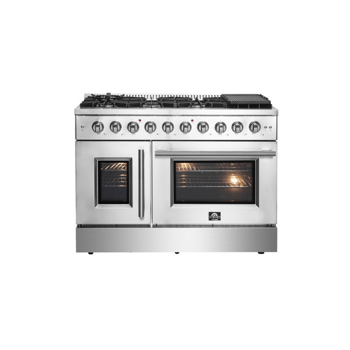 Forno 48-Inch Galiano Gas Range with 8 Gas Burners, 107,000 BTUs, & French Door Gas Oven in Stainless Steel (FFSGS6444-48)