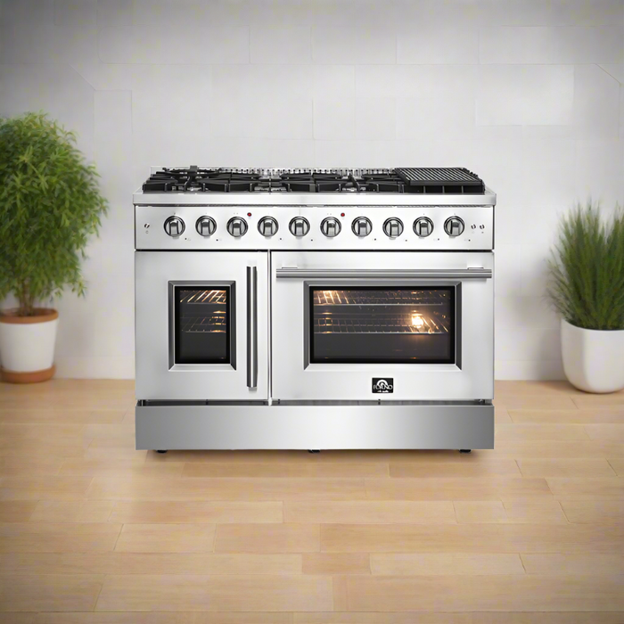 Forno 48-Inch Galiano Gas Range with 8 Gas Burners, 107,000 BTUs, & French Door Gas Oven in Stainless Steel (FFSGS6444-48)