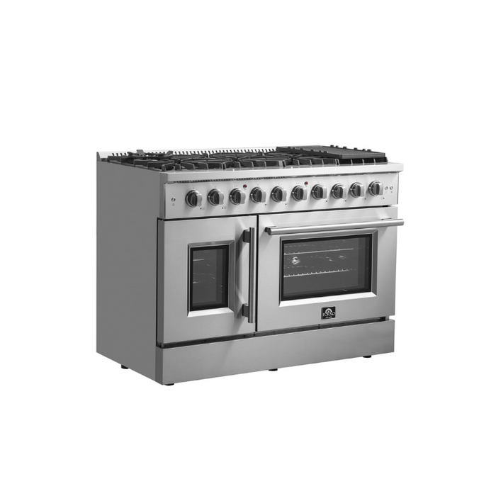 Forno 48-Inch Galiano Gas Range with 8 Gas Burners, 107,000 BTUs, & French Door Gas Oven in Stainless Steel (FFSGS6444-48)