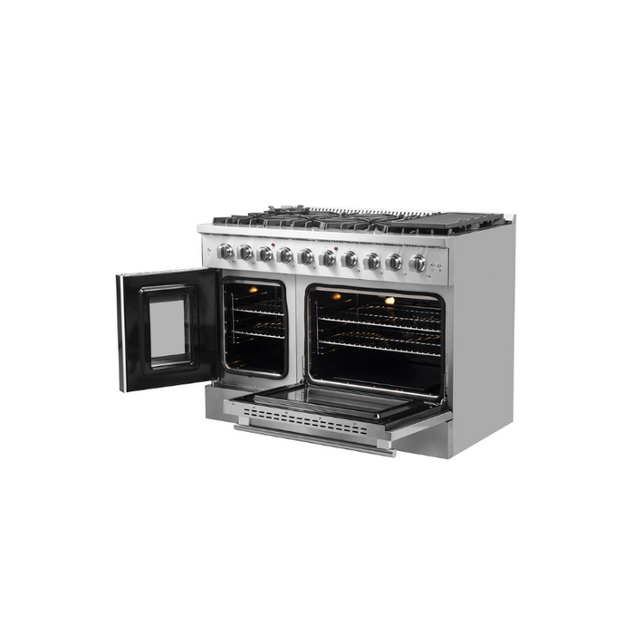 Forno 48-Inch Galiano Gas Range with 8 Gas Burners, 107,000 BTUs, & French Door Gas Oven in Stainless Steel (FFSGS6444-48)