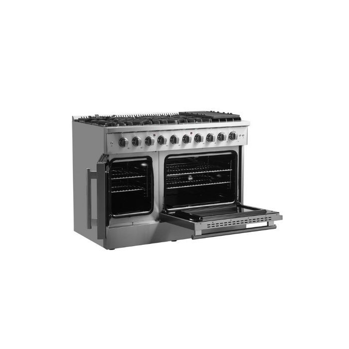 Forno 48-Inch Galiano Gas Range with 8 Gas Burners, 107,000 BTUs, & French Door Gas Oven in Stainless Steel (FFSGS6444-48)