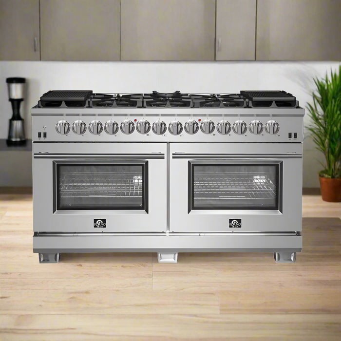 FORNO 60-Inch Capriasca Dual Fuel Range with 240v Electric Oven - 10 Sealed Burners and 200,000 BTUs - FFSGS6187-60