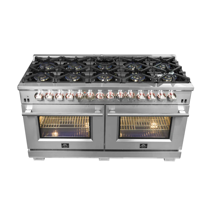 FORNO 60-Inch Capriasca Dual Fuel Range with 240v Electric Oven - 10 Sealed Burners and 200,000 BTUs - FFSGS6187-60