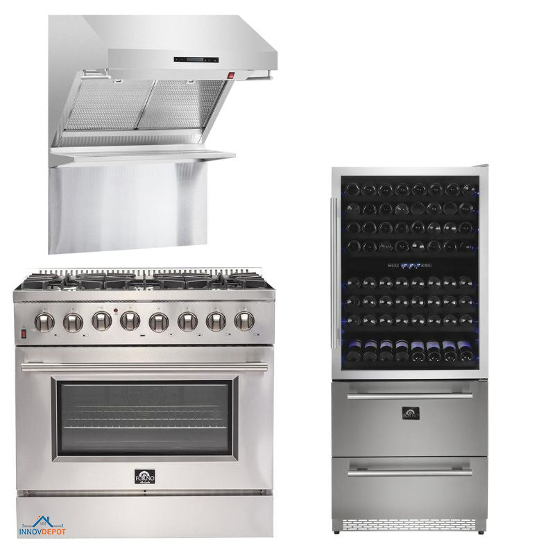 Forno Appliance Package - 36 Inch Gas Range, Dishwasher, 60 Inch Refrigerator, FDWB-FFSGS6244-36