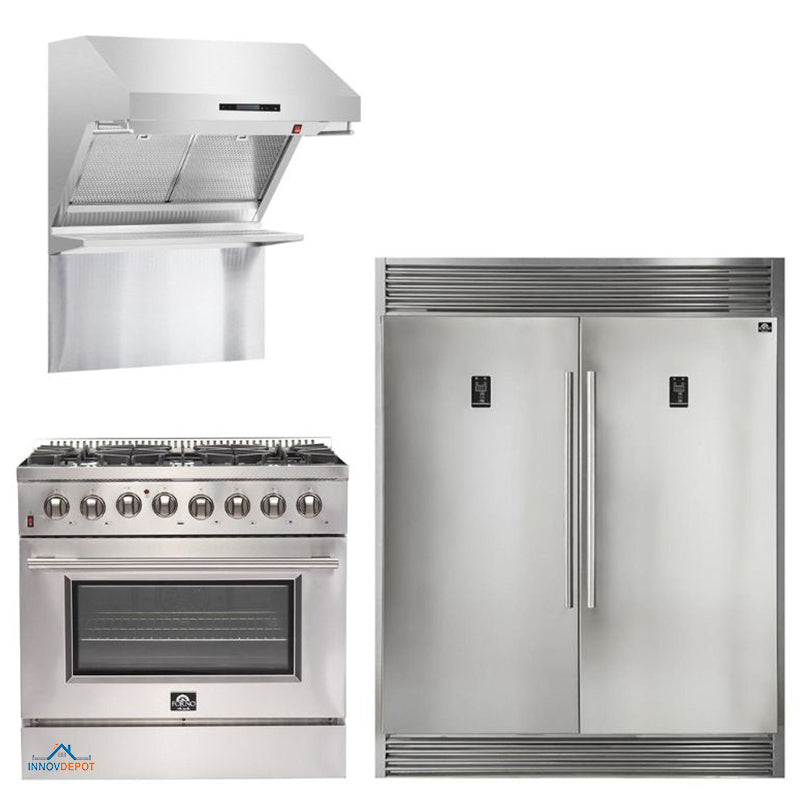 Forno Appliance Package - 36 Inch Gas Range, Range Hood, 60 Inch Refrigerator, 5029-FFSGS6244-36