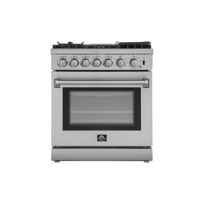 FORNO Lazio 30" Dual Fuel Range with 5 Burners, Air Fryer, Steam Cleaning, and Griddle FFSGS6196-30