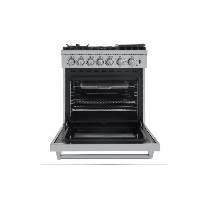 FORNO Lazio 30" Dual Fuel Range with 5 Burners, Air Fryer, Steam Cleaning, and Griddle FFSGS6196-30