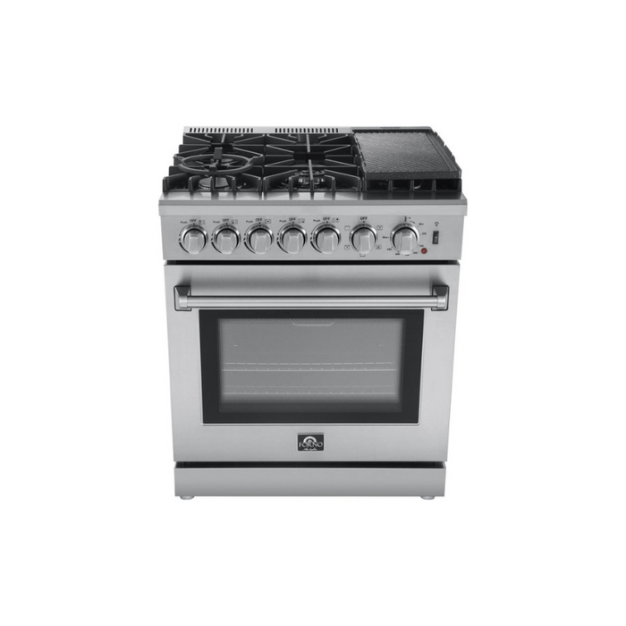 FORNO Lazio 30" Dual Fuel Range with 5 Burners, Air Fryer, Steam Cleaning, and Griddle FFSGS6196-30