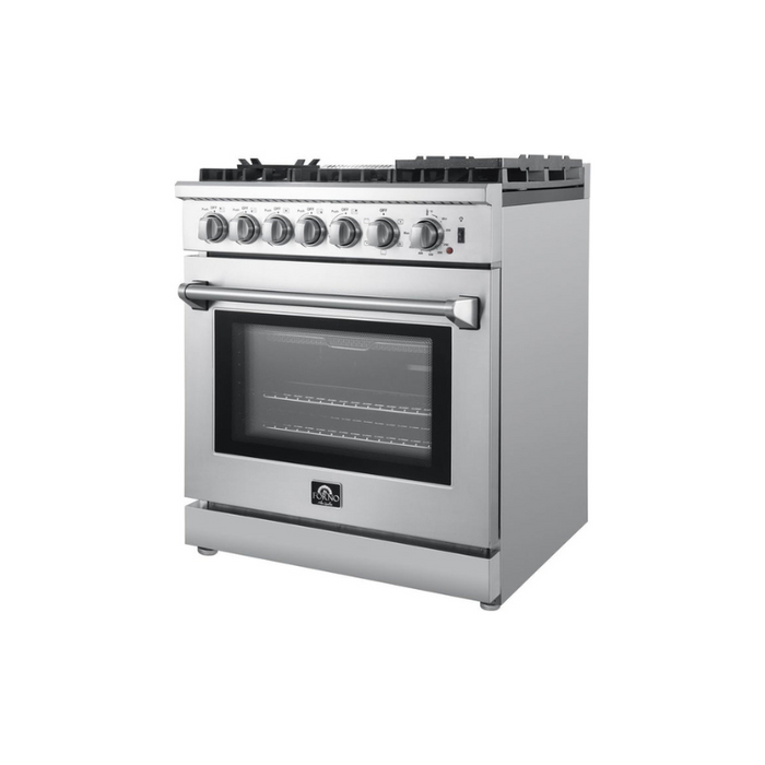 FORNO Lazio 30" Dual Fuel Range with 5 Burners, Air Fryer, Steam Cleaning, and Griddle FFSGS6196-30