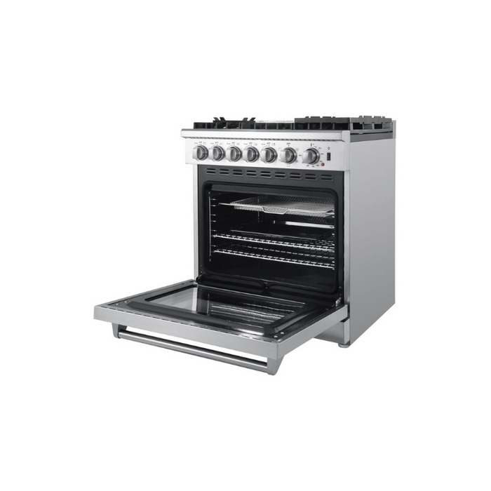 FORNO Lazio 30" Dual Fuel Range with 5 Burners, Air Fryer, Steam Cleaning, and Griddle FFSGS6196-30