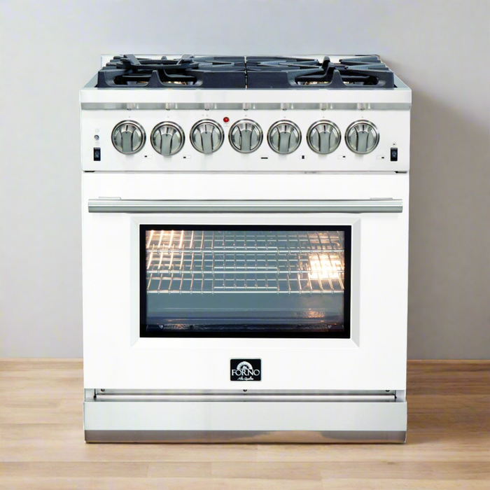 FORNO Fratta - Titanium Professional 30" Freestanding Dual Fuel 240V Electric Colored Door Oven Range FFSGS6187-30WHT