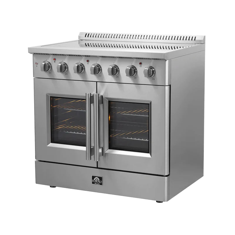 FORNO Galiano 36-Inch French Door Electric Range with Convection Oven in Stainless Steel - FFSEL6917-36