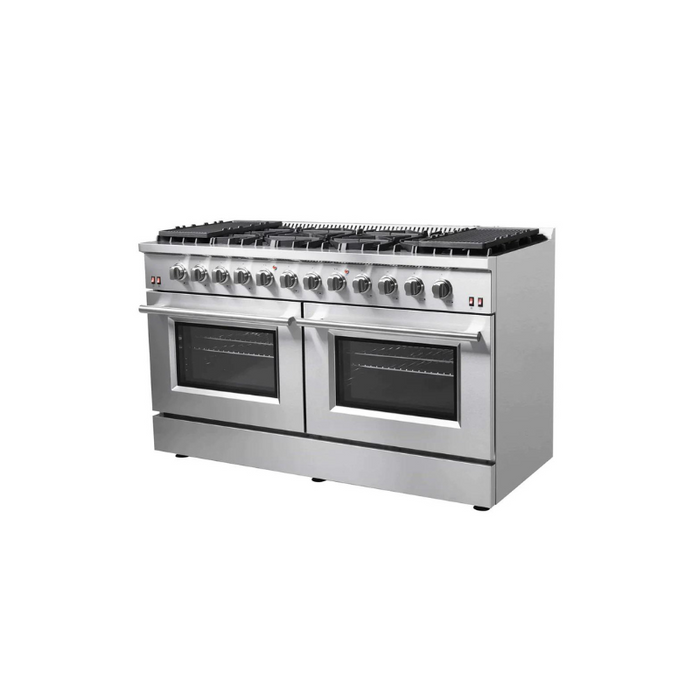 FORNO Maniago 60" Gold Freestanding Dual Fuel Range with 240v Electric Oven - 10 Burners in Stainless Steel - FFSGS6156-60