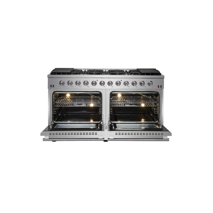 FORNO Maniago 60" Gold Freestanding Dual Fuel Range with 240v Electric Oven - 10 Burners in Stainless Steel - FFSGS6156-60