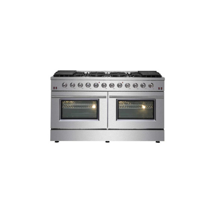 FORNO Maniago 60" Gold Freestanding Dual Fuel Range with 240v Electric Oven - 10 Burners in Stainless Steel - FFSGS6156-60