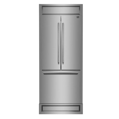 Forno Gallipoli 30-Inch French Door Refrigerator with 17.5 cu.ft. Capacity and Decorative Grill in Stainless Steel (FFFFD1974-35MG)