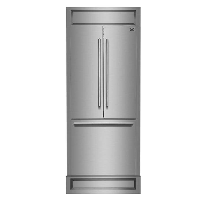 Forno Gallipoli 30-Inch French Door Refrigerator with 17.5 cu.ft. Capacity and Decorative Grill in Stainless Steel (FFFFD1974-35MG)