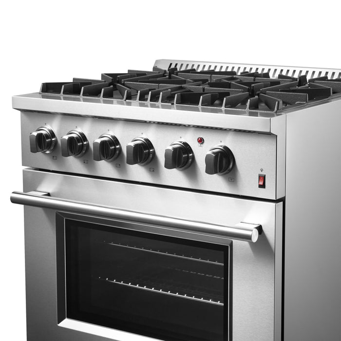 FORNO Marco 30" 4.32 cu. ft. Dual Fuel Range in Stainless Steel with 4 Sealed Burners, FFSGS6197-30