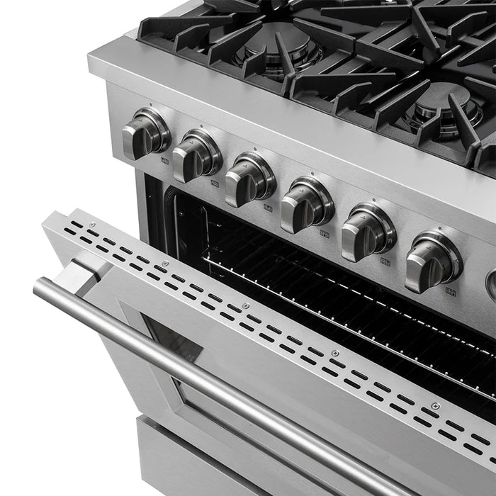 Forno Marco 36-Inch Gas Range 6 Gas Burners, 5.36 cu.ft. Convection Oven and Temperature Gauge in Stainless Steel - FFSGS6277-36