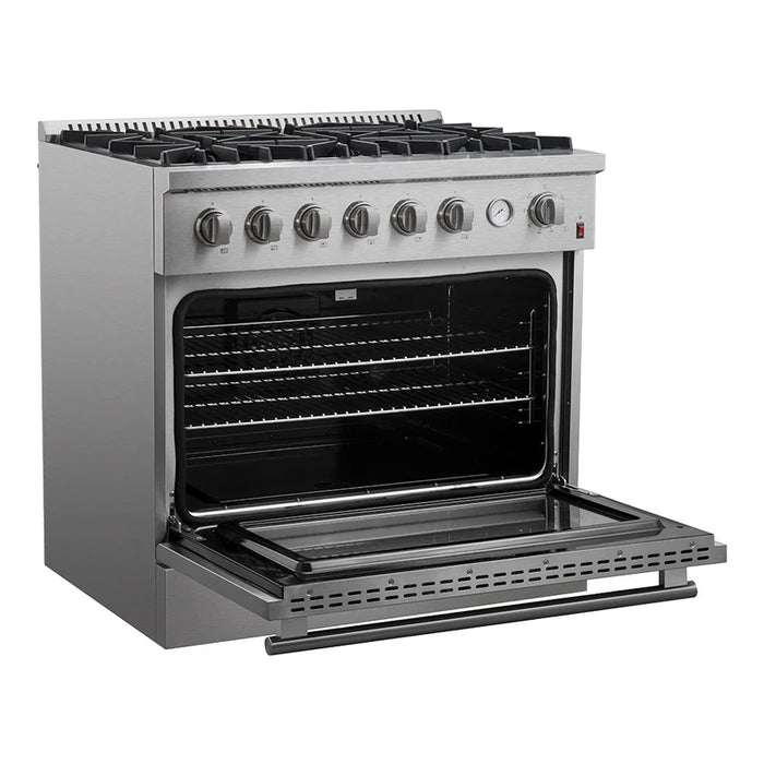 Forno Marco 36-Inch Gas Range 6 Gas Burners, 5.36 cu.ft. Convection Oven and Temperature Gauge in Stainless Steel - FFSGS6277-36