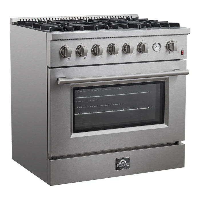 Forno Marco 36-Inch Gas Range 6 Gas Burners, 5.36 cu.ft. Convection Oven and Temperature Gauge in Stainless Steel - FFSGS6277-36