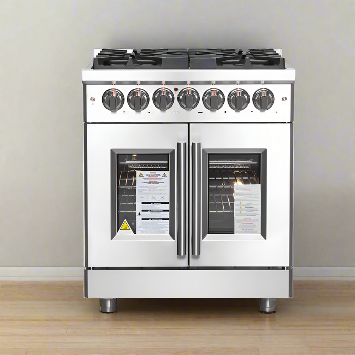 FORNO Massimo 30-Inch Freestanding French Door Dual Fuel Range in Stainless Steel - FFSGS6325-30