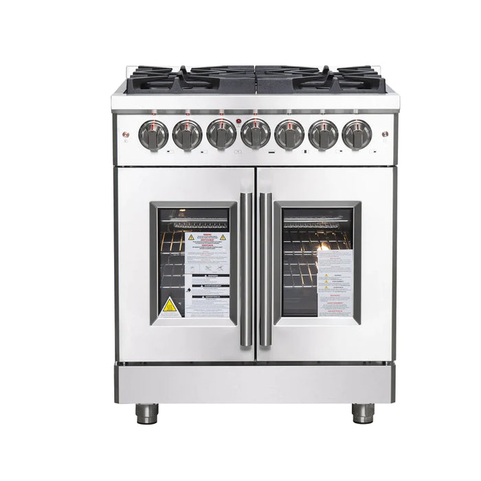 FORNO Massimo 30-Inch Freestanding French Door Dual Fuel Range in Stainless Steel - FFSGS6325-30