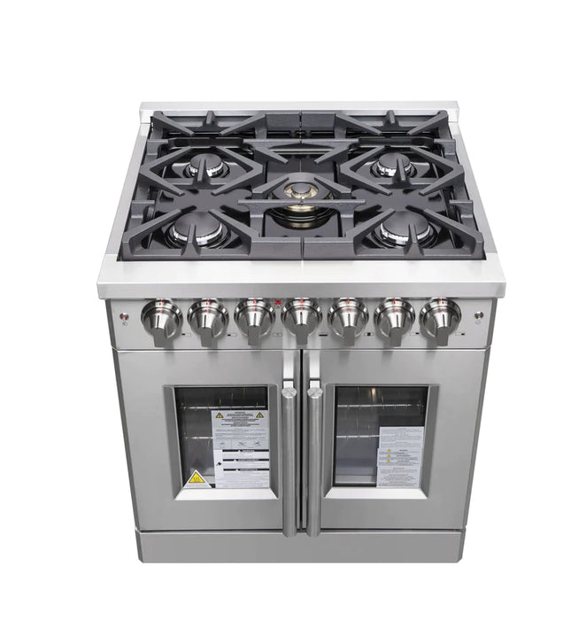 FORNO Massimo 30-Inch Freestanding French Door Dual Fuel Range in Stainless Steel - FFSGS6325-30