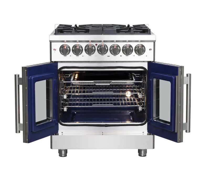 FORNO Massimo 30-Inch Freestanding French Door Dual Fuel Range in Stainless Steel - FFSGS6325-30