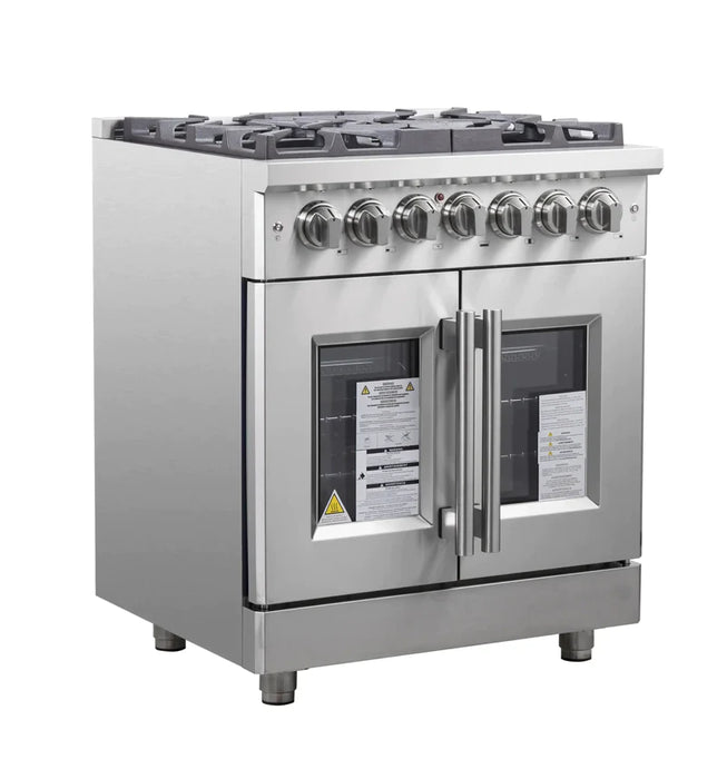 FORNO Massimo 30-Inch Freestanding French Door Dual Fuel Range in Stainless Steel - FFSGS6325-30