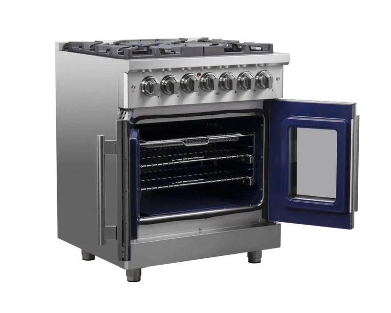 FORNO Massimo 30-Inch Freestanding French Door Dual Fuel Range in Stainless Steel - FFSGS6325-30