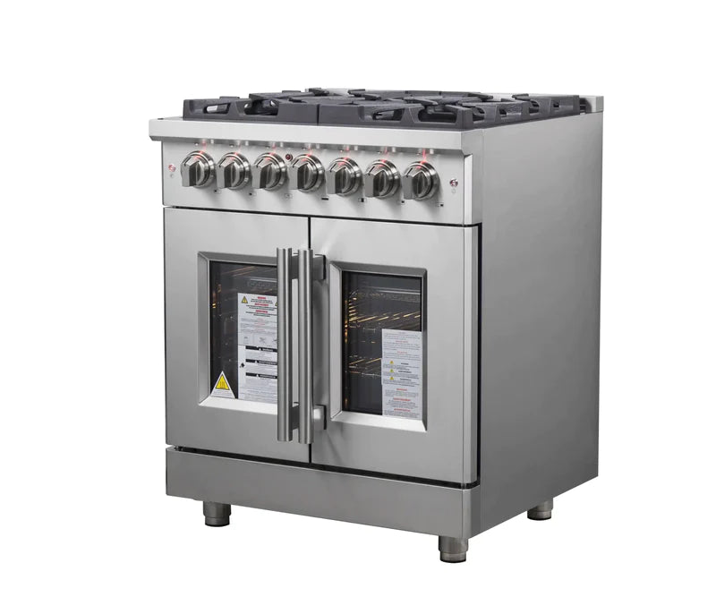 FORNO Massimo 30-Inch Freestanding French Door Dual Fuel Range in Stainless Steel - FFSGS6325-30