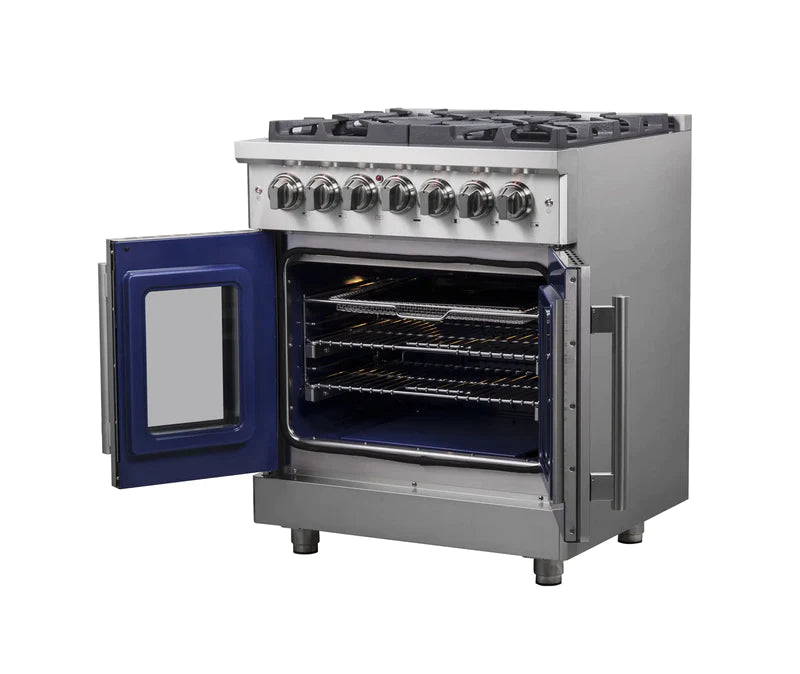 FORNO Massimo 30-Inch Freestanding French Door Dual Fuel Range in Stainless Steel - FFSGS6325-30