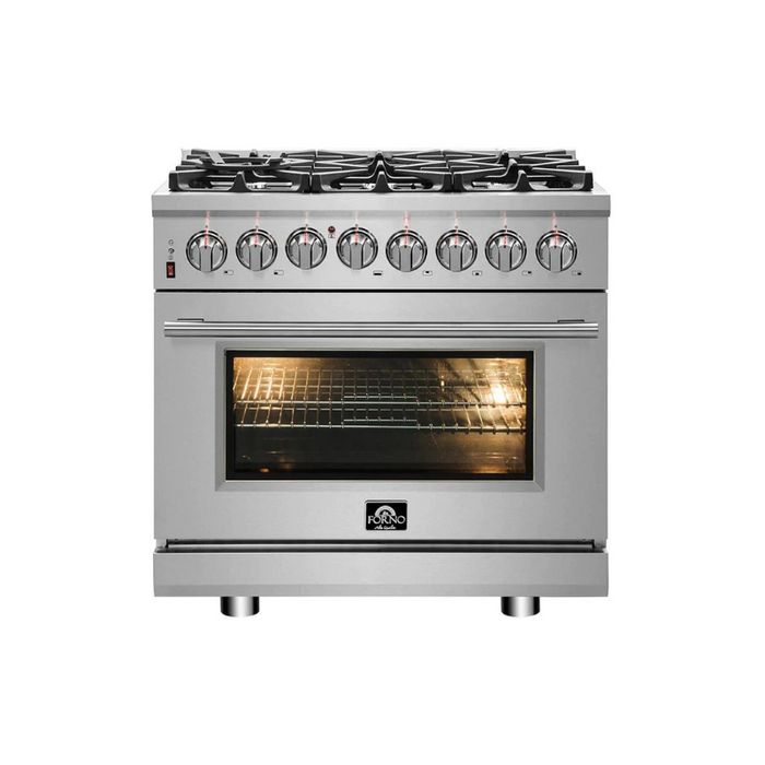 FORNO Massimo 36-Inch Freestanding Dual Fuel Range in Stainless Steel - FFSGS6125-36