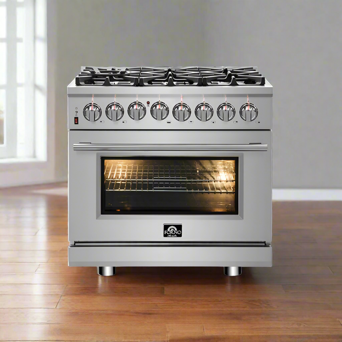 FORNO Massimo 36-Inch Freestanding Dual Fuel Range in Stainless Steel - FFSGS6125-36